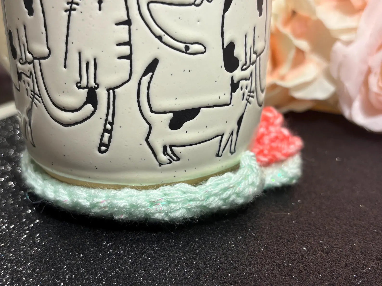 Crochet Lily Pad Coaster Set | Sparkly Lotus Flower Mug Rugs