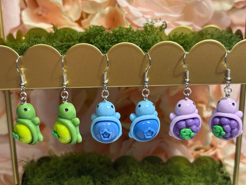 Fruit Salad Turtle Earrings Dangles | Hypoallergenic Stainless Steel | Nickel-Free & Sensitive Skin Friendly