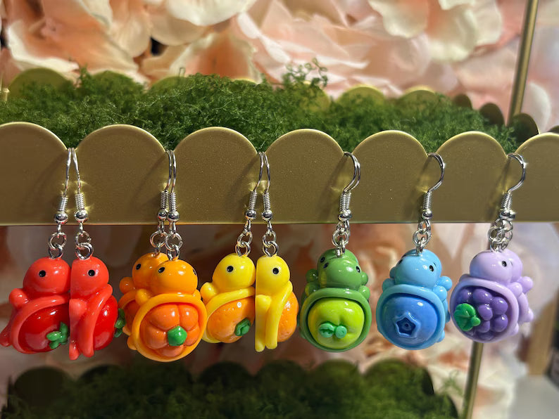 Fruit Salad Turtle Earrings Dangles | Hypoallergenic Stainless Steel | Nickel-Free & Sensitive Skin Friendly