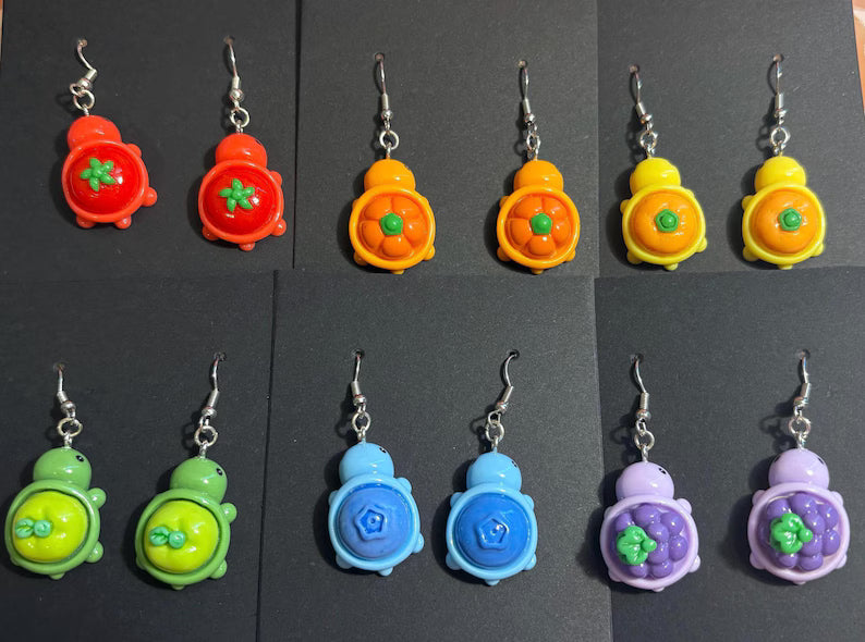 Fruit Salad Turtle Earrings Dangles | Hypoallergenic Stainless Steel | Nickel-Free & Sensitive Skin Friendly