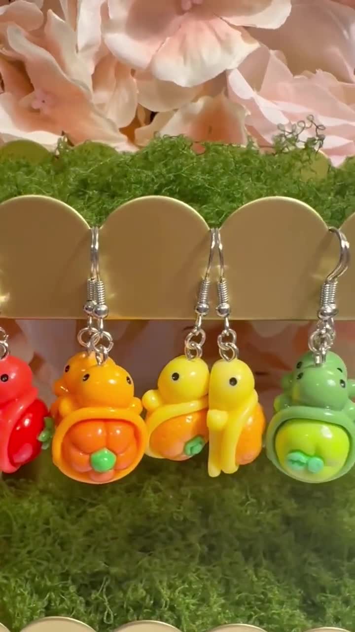 Fruit Salad Turtle Earrings Dangles | Hypoallergenic Stainless Steel | Nickel-Free & Sensitive Skin Friendly