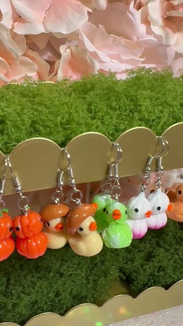 Vegetable Medley Duck Earrings Dangles | Hypoallergenic Stainless Steel | Nickel-Free & Sensitive Skin Friendly